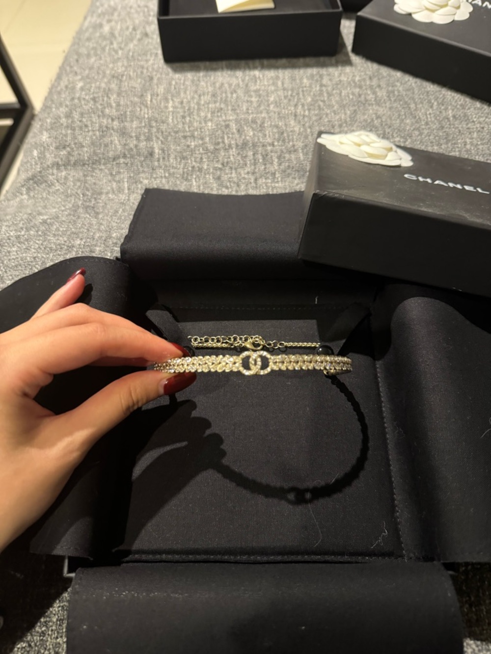 CHANEL Gold Crystal Double-Row CC Logo Necklace - Picture 3 of 6